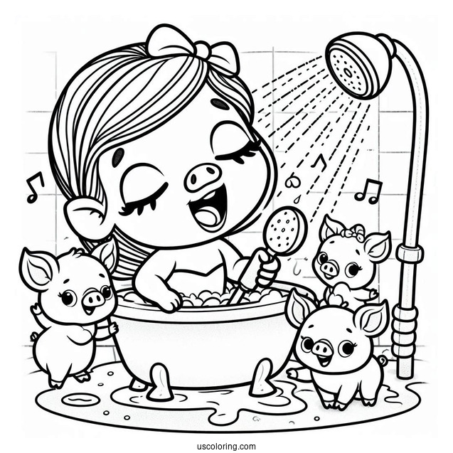 Sing Coloring Page Of Rosita Singing In The Shower While Bathing Piglets