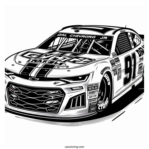 Dale JR Chevrolet Camaro NASCAR Coloring Page