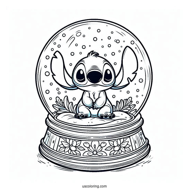 Adorable Stitch Inside A Snow Globe Coloring Page For Kids