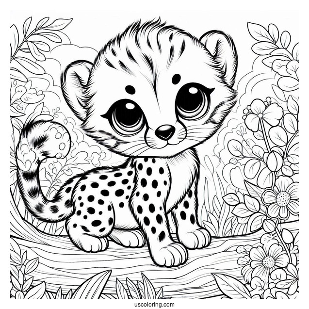 Cute Baby Cheetah Coloring Page For Kids
