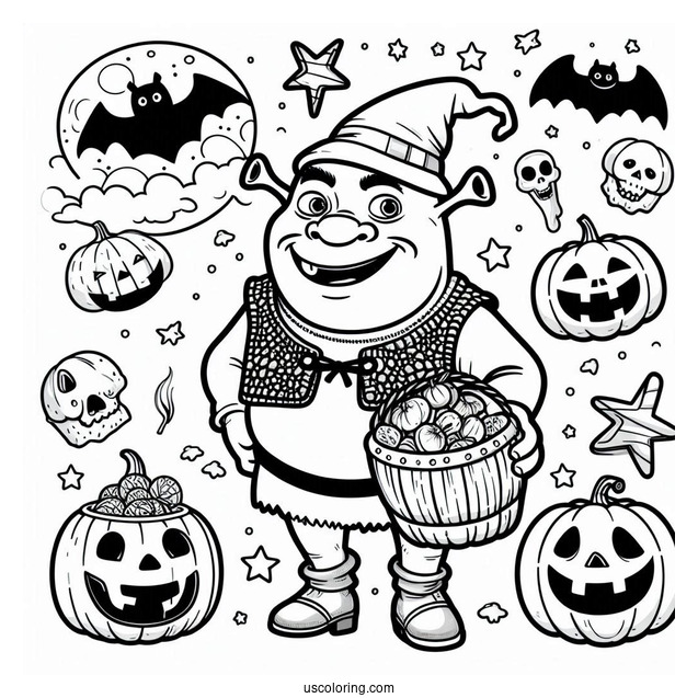 Halloween Themed Shrek Coloring Page