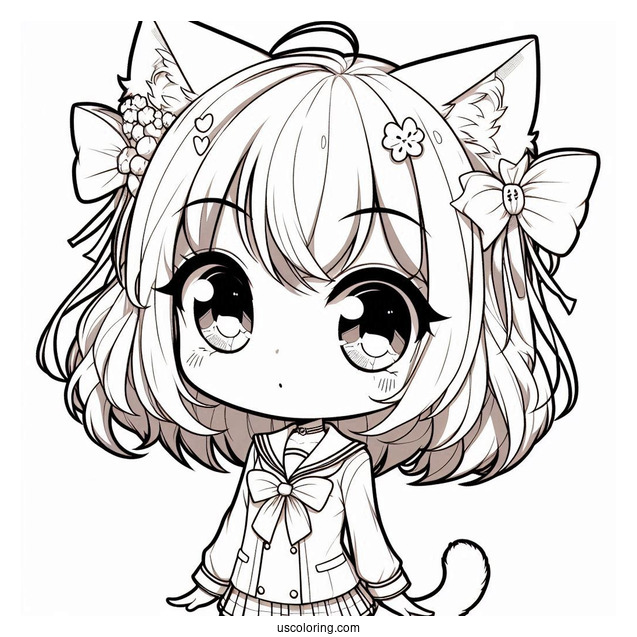 Chibi School Girl With Cat Ears