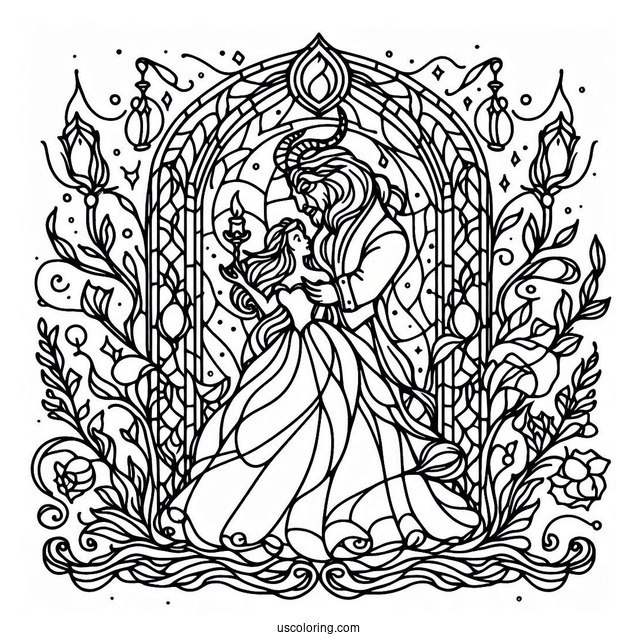 Beauty And The Beast Stained Glass Coloring Page