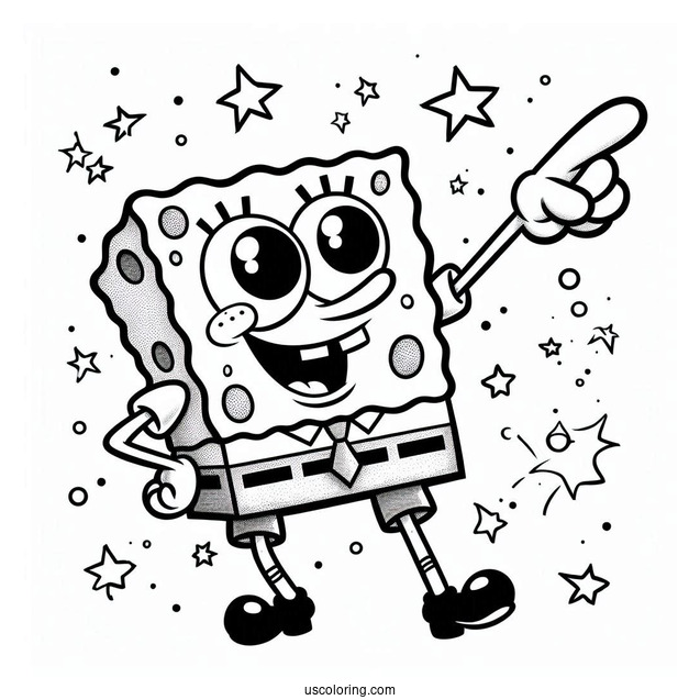 SpongeBob With Pointing Fingers To Color