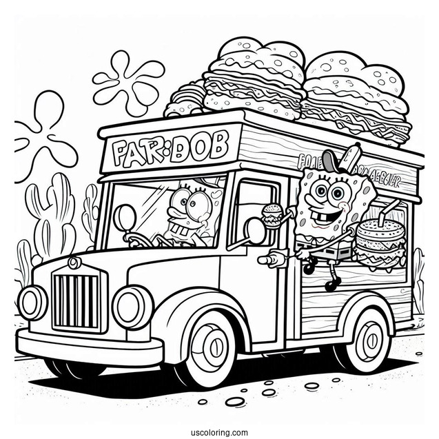 SpongeBob And Patrik Driving The Patty Wagon