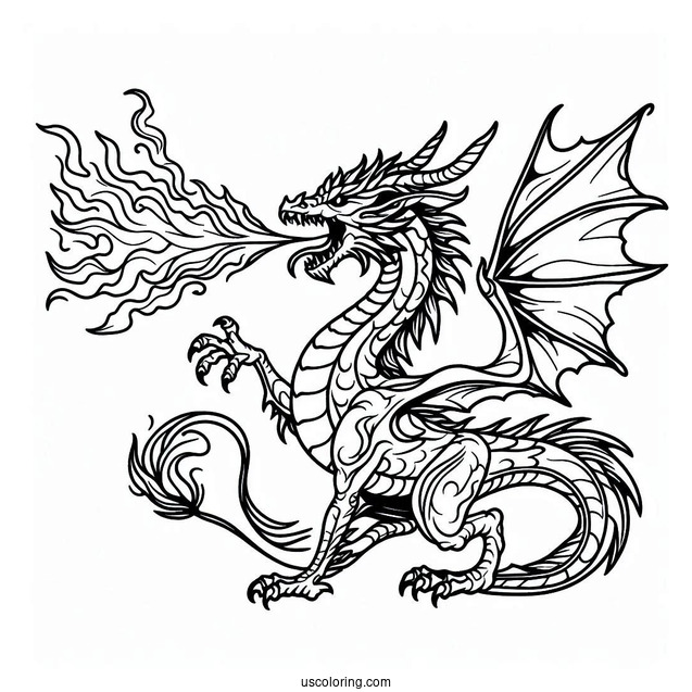 Fierce Looking Dragon Breathing Fire To Color