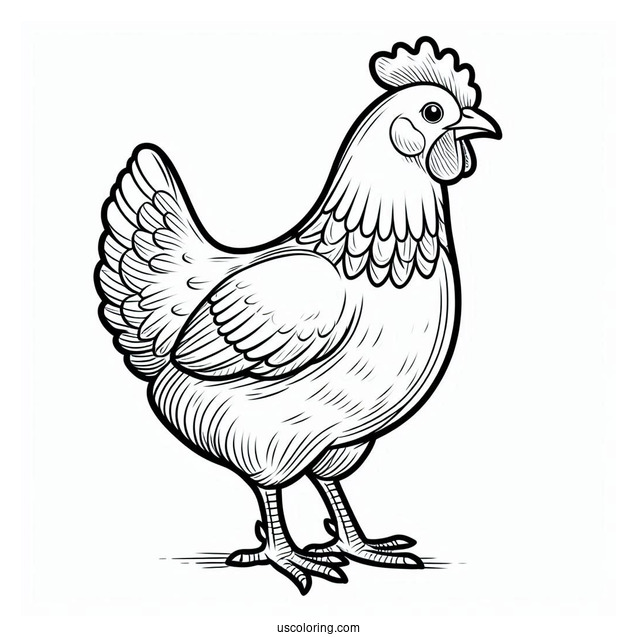 Easy Outline Of a Barn Yard Chicken To Color
