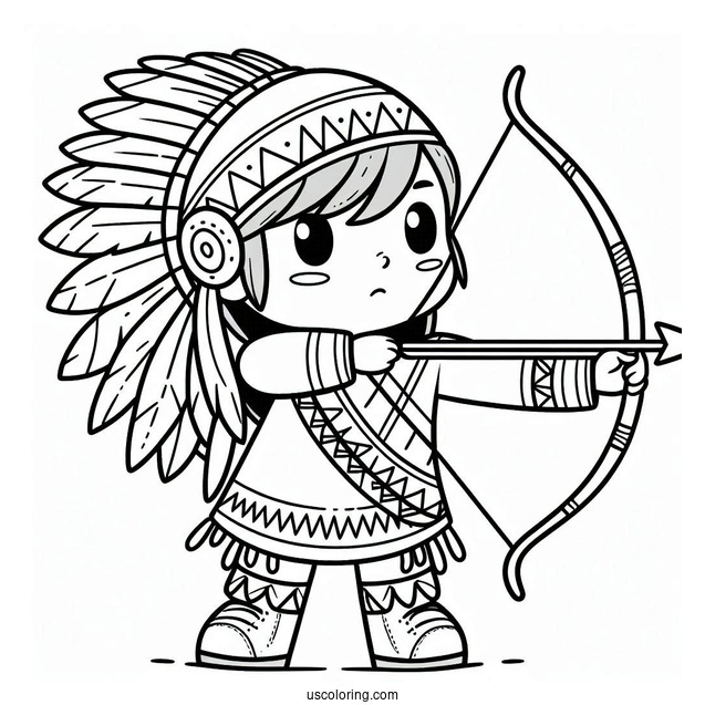 Native American Coloring Page Boy With Bow And Arrow For Kids