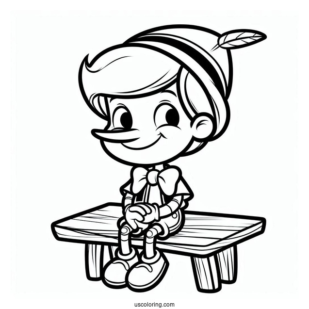 Pinocchio Coloring Page Of Happy Figaro Seated On The Table For Kids
