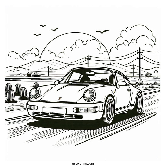 Porsche Coloring Page 930 Driving On Road