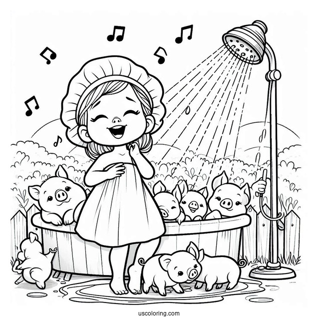 Sing Coloring Page Of Rosita Singing In The Shower While Bathing Piglets