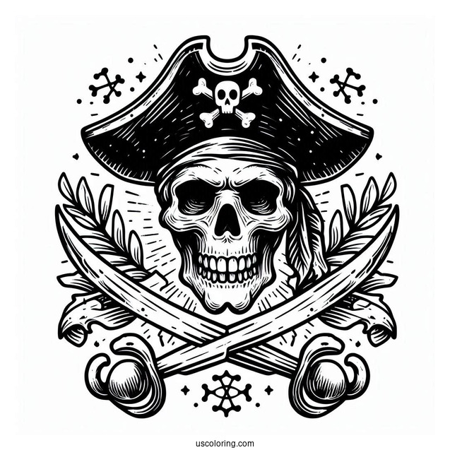 Pirate Skull And Bones Emblem Coloring Sheet