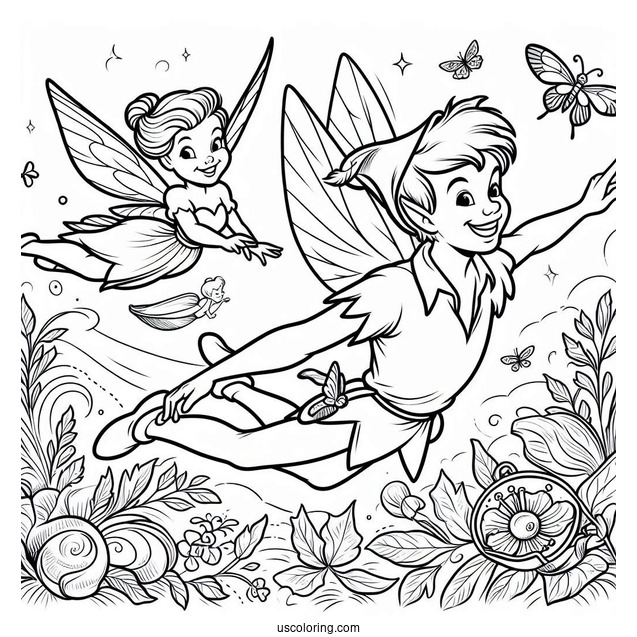 Coloring Sheet Of Peter Pan Flying With Tinker Bell
