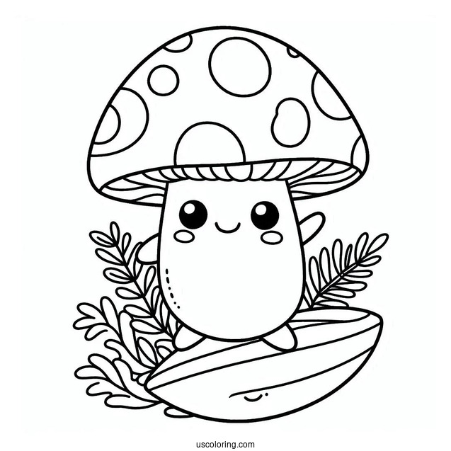 Cute Coloring Page Mushroom Surfing