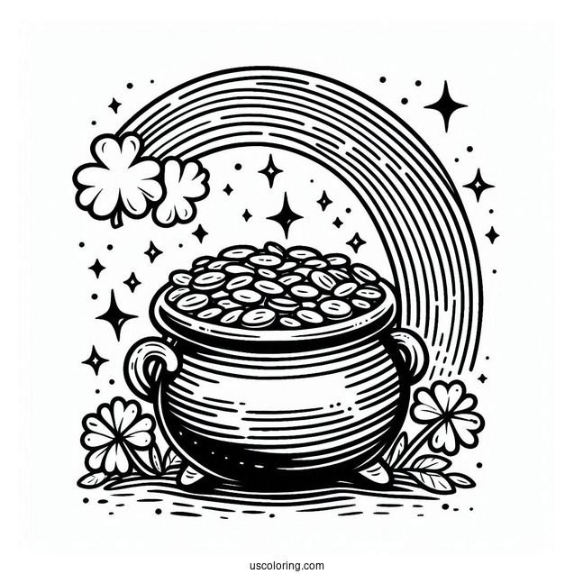 End Of The Rainbow Pot Of Gold To Color