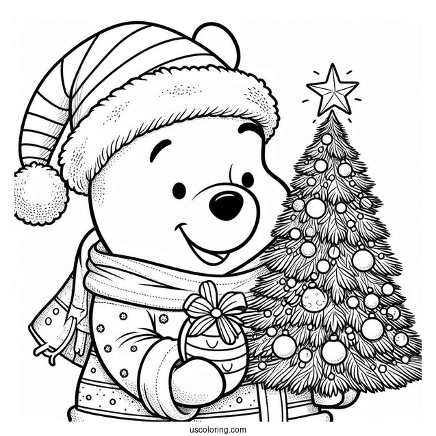 Pooh Dressed As Santa With Christmas Tree
