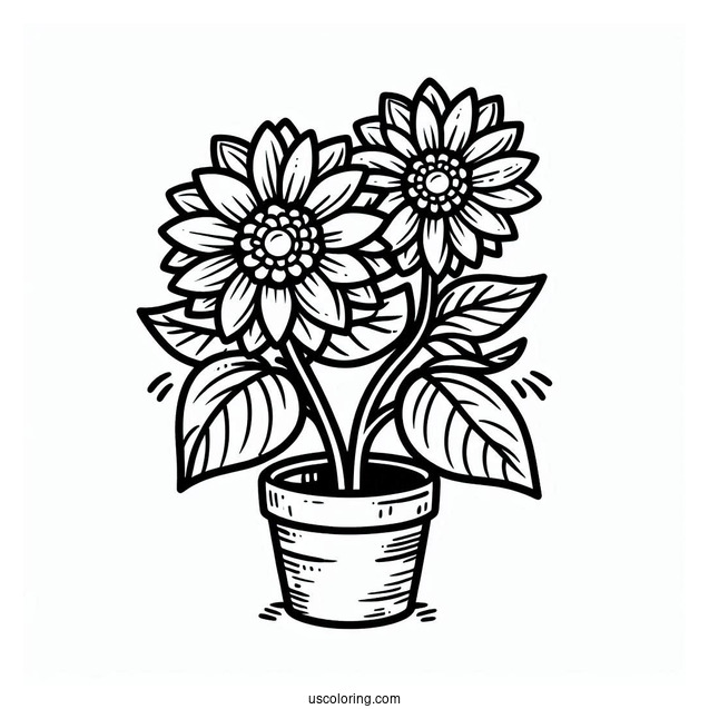 Flower Coloring Pages Of Cartoon Sunflower In Pot