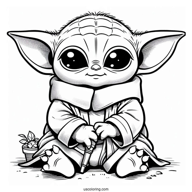 Detailed Baby Yoda Coloring Sheet