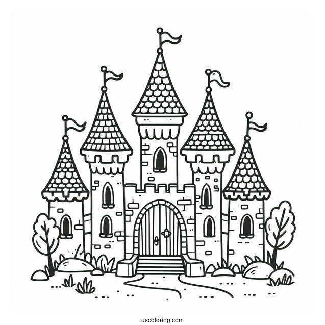 Easy Castle Coloring Page For Preschoolers