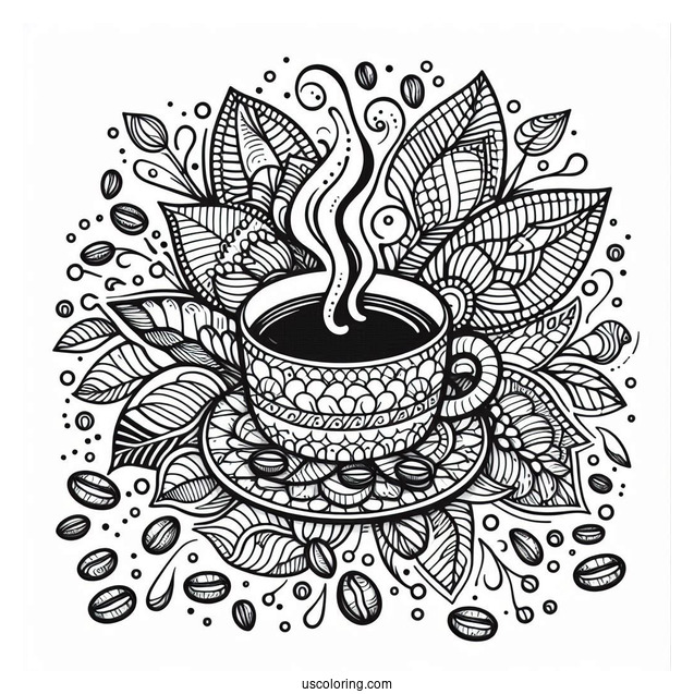 Coffee Coloring Pages Of Mandala With Beans And Spills