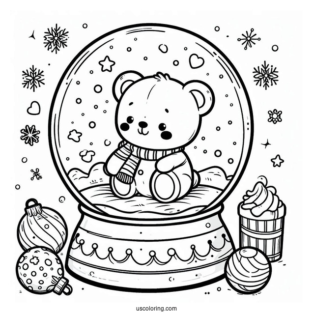 Simple Teddy Bear Snow Globe Coloring Page For Kids