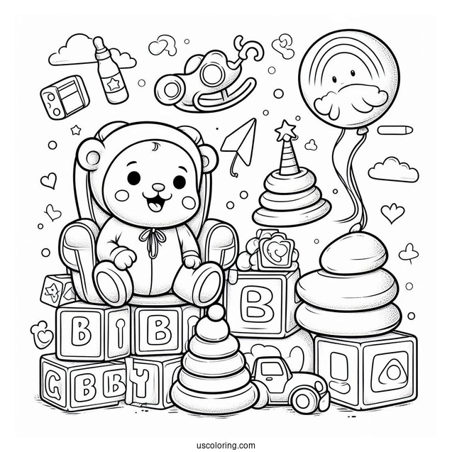 Baby Coloring Page Of Toys Alphabet Blocks And Rock A Stack