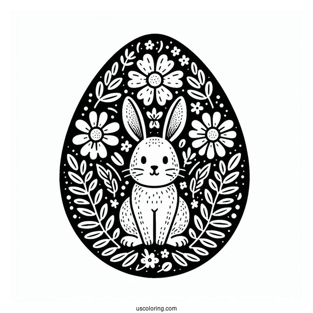 Easter Egg With Bunny And Flower Design