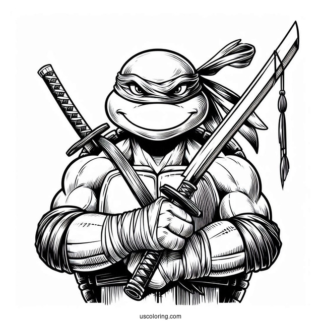 Ninja Turtles Coloring Page Of Leonardo Smirking While Holding Katana