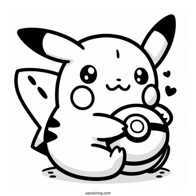 Kawaii Pikachu Hugging A Pokeball Coloring Sheet