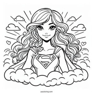 Comic Supergirl Coloring Page In The Clouds