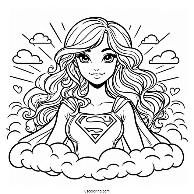 Comic Supergirl Coloring Page In The Clouds