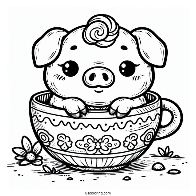 Cute Teacup Pig Coloring Page