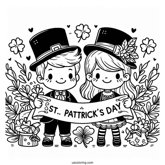 St. Patrick's Day Coloring Page Kids Holding Of A St Patrick s Day Banner