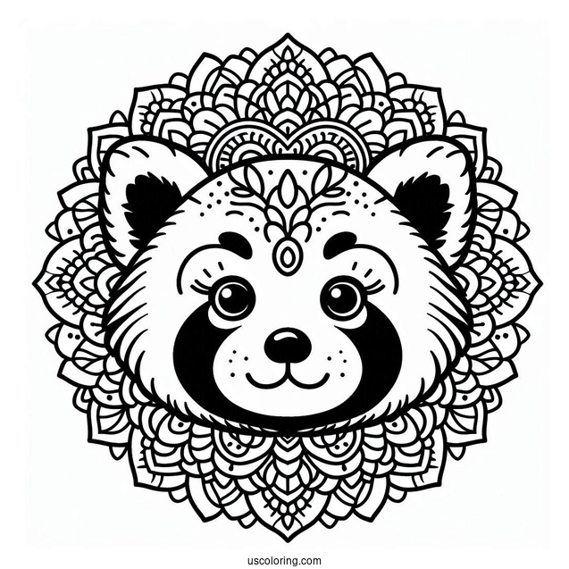 Red Panda Mandala To Color For Relaxation