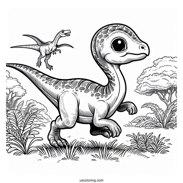 Young Parasaurolophus Coloring Page Running With Other Dinosaurs