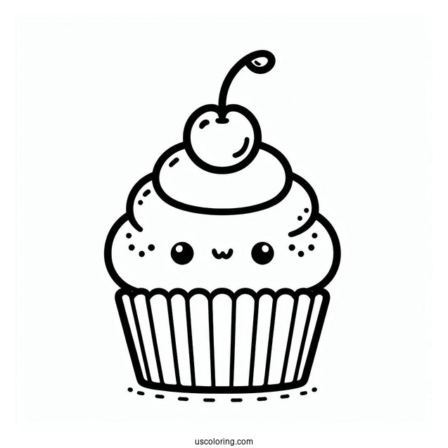 Kawaii Cupcake With Cherry On Top Coloring Sheet