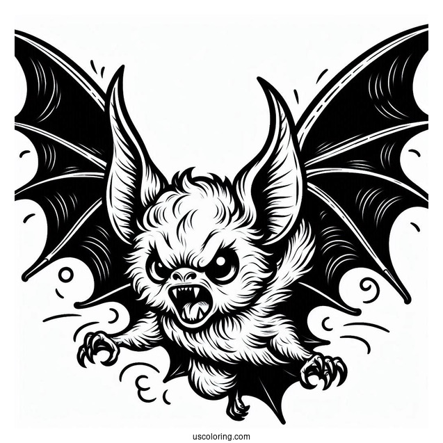 Angry Bat Coloring Page Flying And Showing Fangs