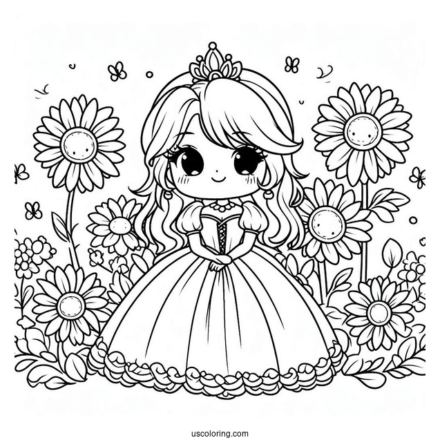 Princess Daisy Coloring Page With Sunflower