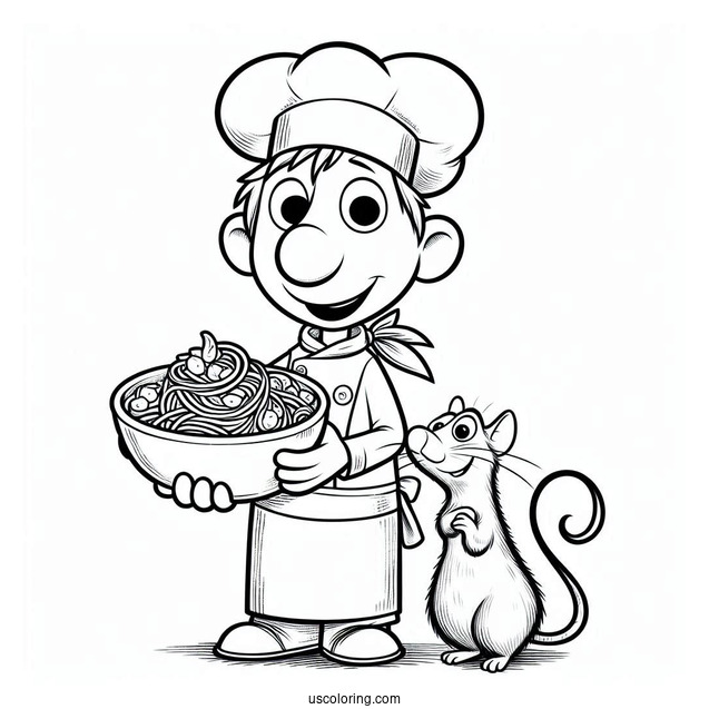 Simple Alfredo Holding Ratatouille Coloring Page For Preschoolers