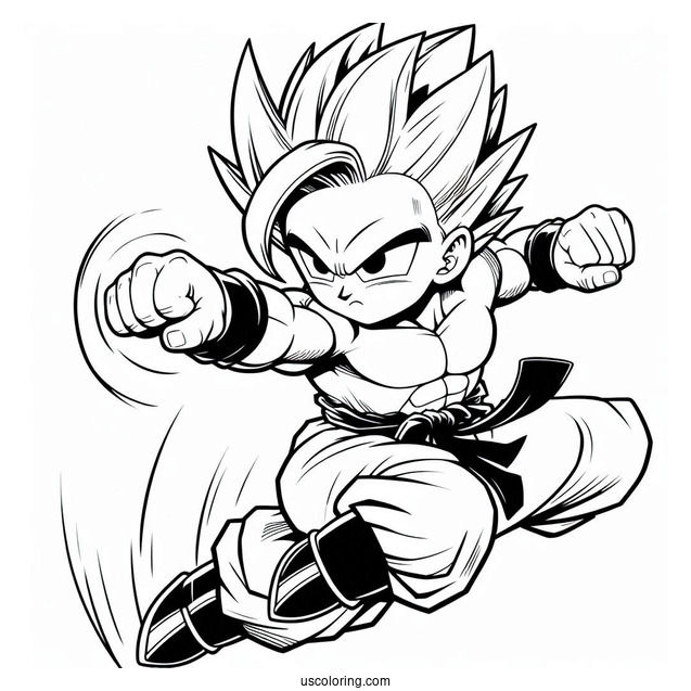 Dragon Ball Z Coloring Page Of Chiaotzu Flying Punch Pose For Kids
