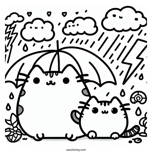 Easy Coloring Page Of Pusheen And Stormy