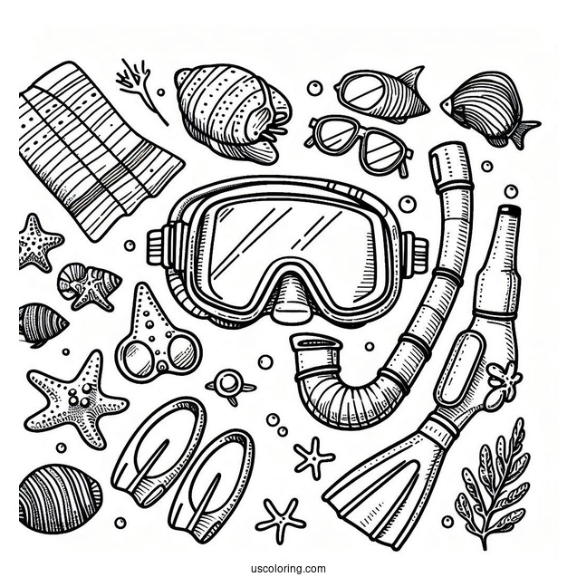 Summer Coloring Page Of Snorkeling Gear