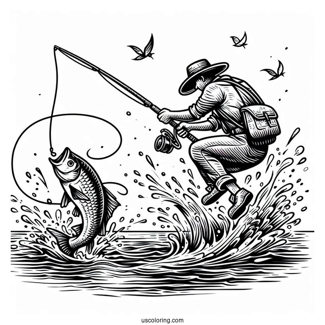 Fishing Coloring Page Of Jumping Out Of The Water