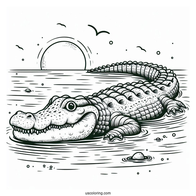 Crocodile Swimming In The Water To Color