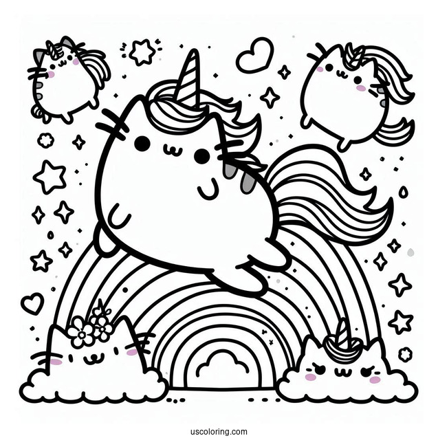 Unicorn Pusheen Cat Jumping Over Rainbow
