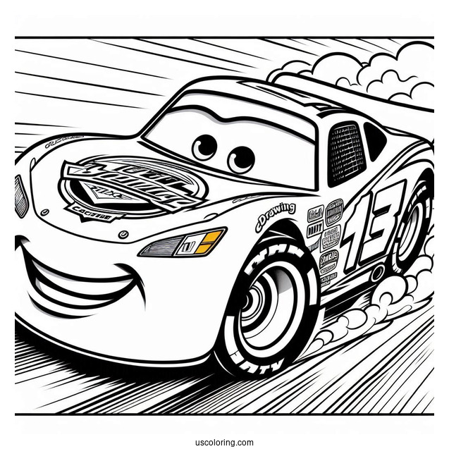 Pixar Coloring Page of Lightning McQueen Racing