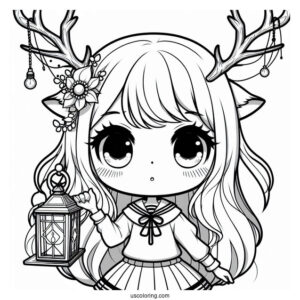 Chibi Girl With Large Antlers Holding A Lamp
