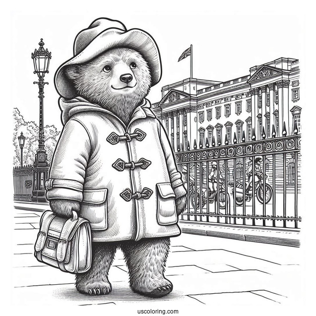 Paddington Coloring Page Bear Standing Outside Of Buckingham Palace
