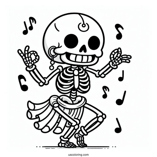 Happy Skeleton Coloring Page Dancing For Kids
