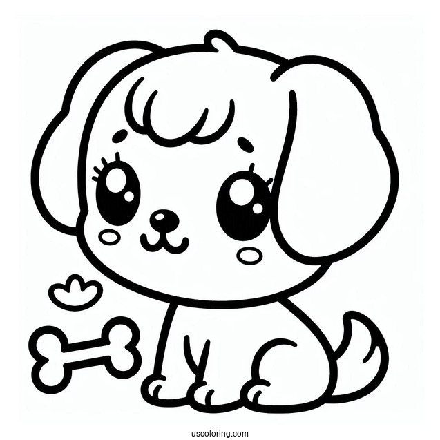Kawaii Puppy Coloring Page For Kids